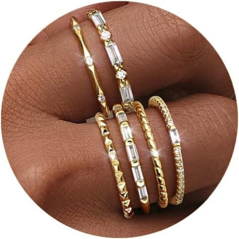 Gold Ring Set for Women Non Tarnish Dainty Stackable Hypoallergenic Gift